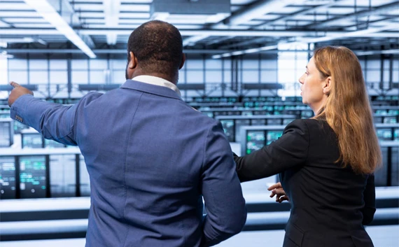 Colleagues in a data centre